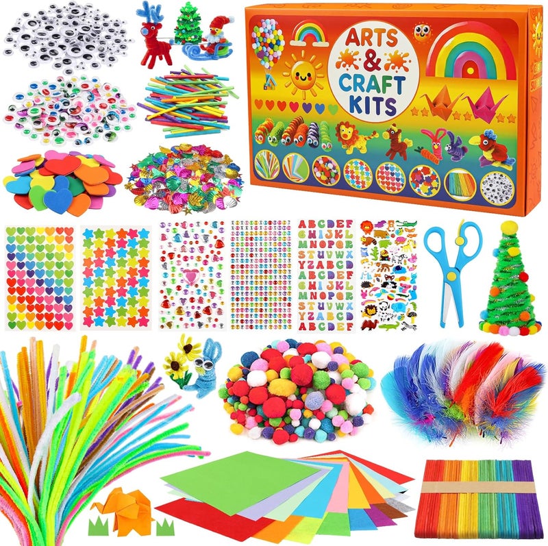 DOITEM Pipe Cleaners Craft Supplies, Arts and Crafts Supplies Including Pipe Cleaner Wiggle Googly Eyes Pom Poms Feathers Sticks Sequins for Kids Over 8 Years Old - Image 1